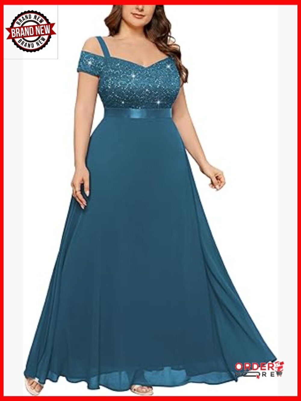 Plus Size Off Shoulder Sequined Maxi Prom Dress Formal